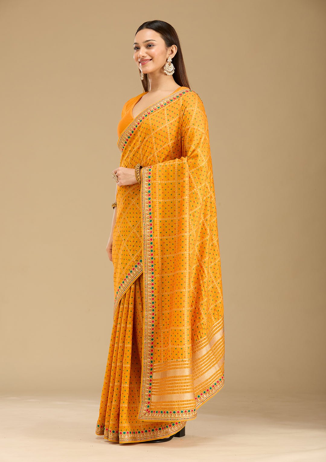 Mustard Zariwork (Gold) Soft Raw Silk Saree - Image 3