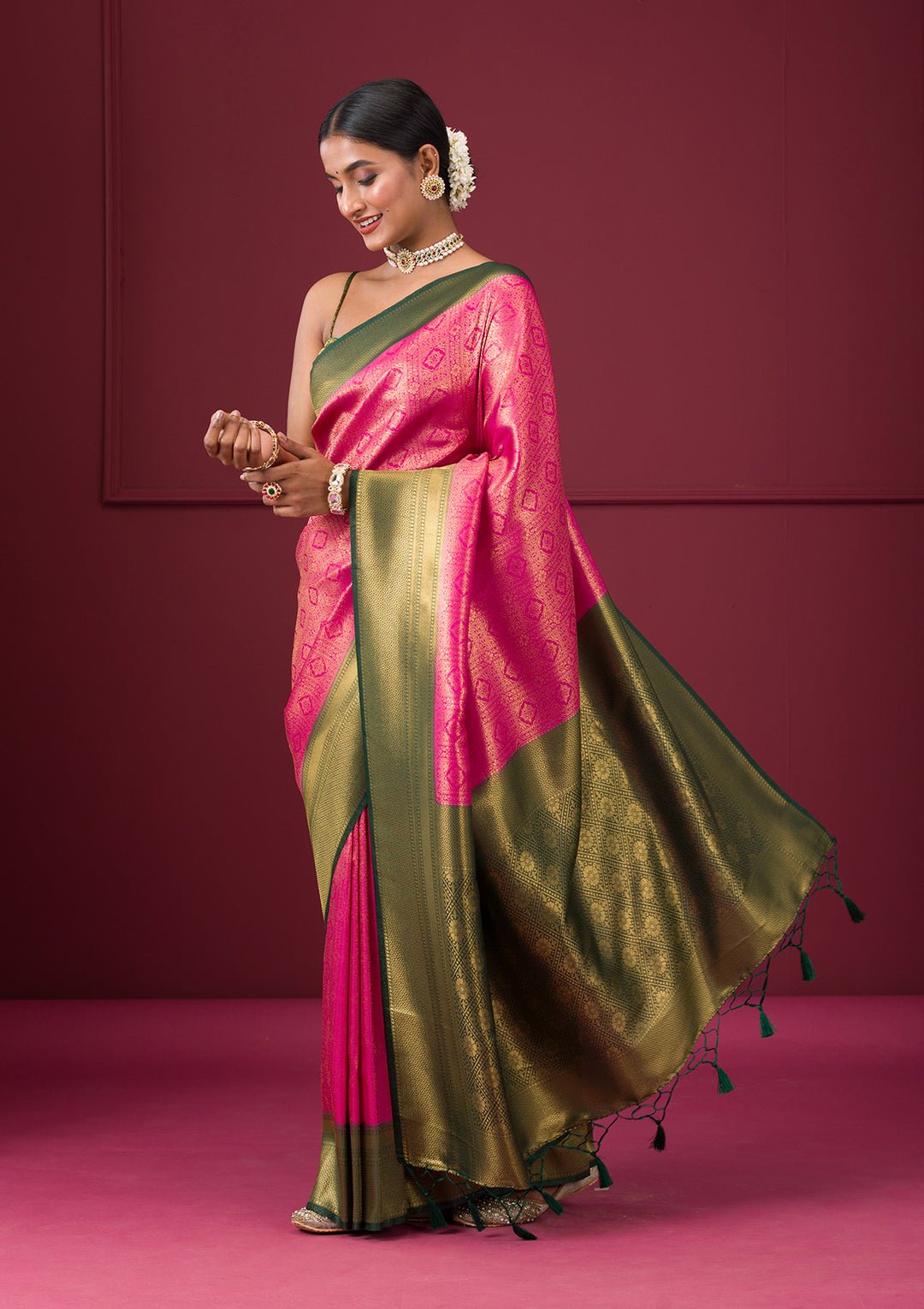 Pink Zariwork Soft Silk Saree - Image 6